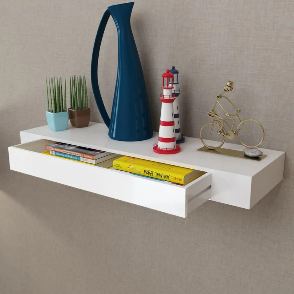 242188 vidaXL Prateleira de parede c/ 1 gaveta para livros/DVD MDF branco