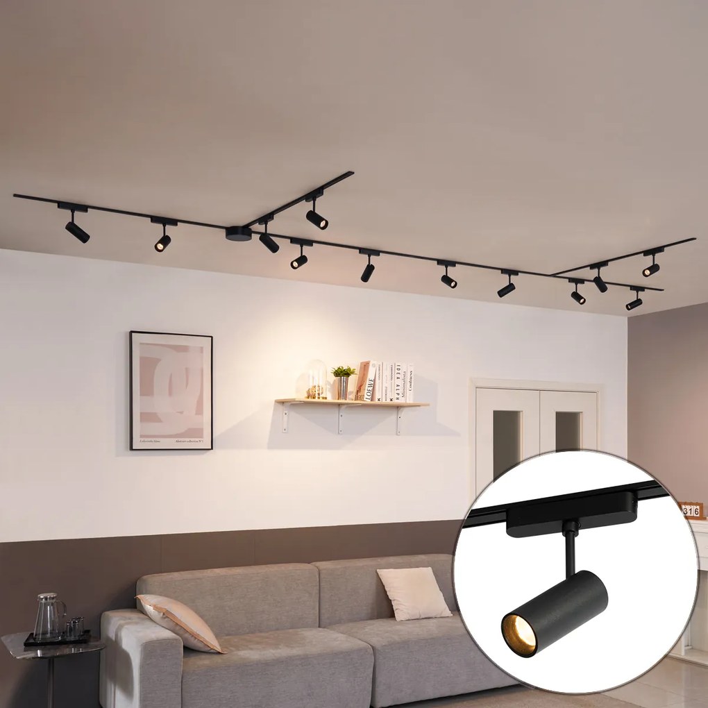 Sistema de iluminação de trilho moderno com 12 focos pretos monofásicos 600 cm - Magnetic Gert
