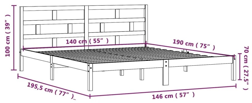 Estrutura de cama 140x190 cm madeira de pinho maciça preto