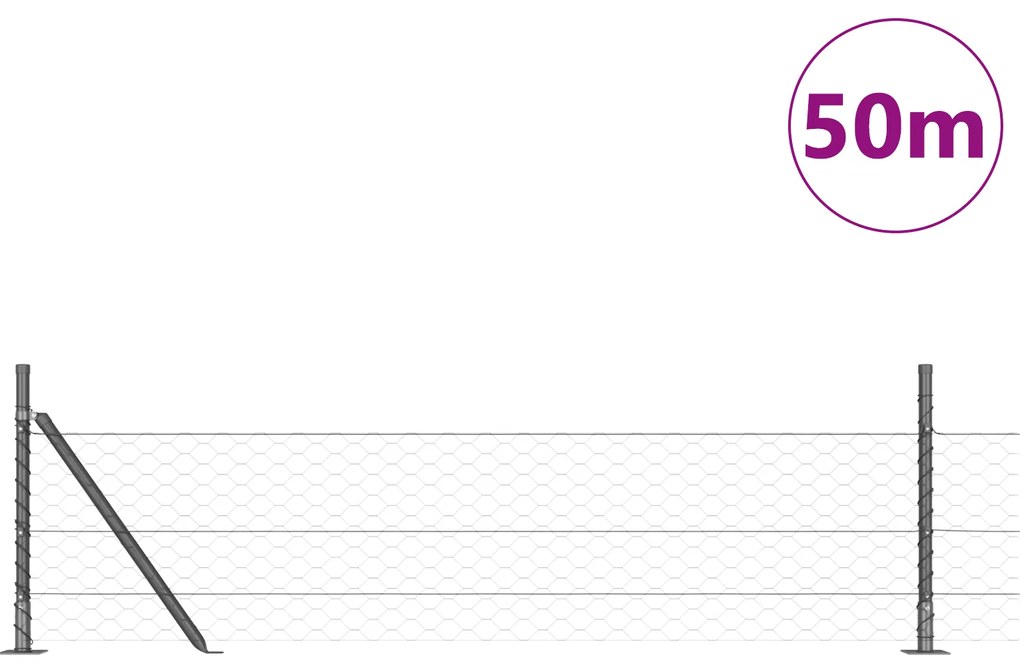 Cerca Hexagonal vidaXL Cinza 0,5x50 m Aço