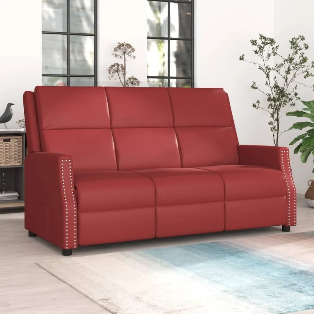 vidaXL Sofá reclinável de 3 lugares couro artificial vermelho tinto