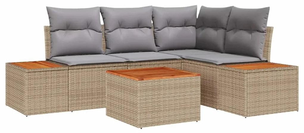 Conjunto de Sofá de Jardim de 5 Peças com Almofadas Beje em Rattan Sin