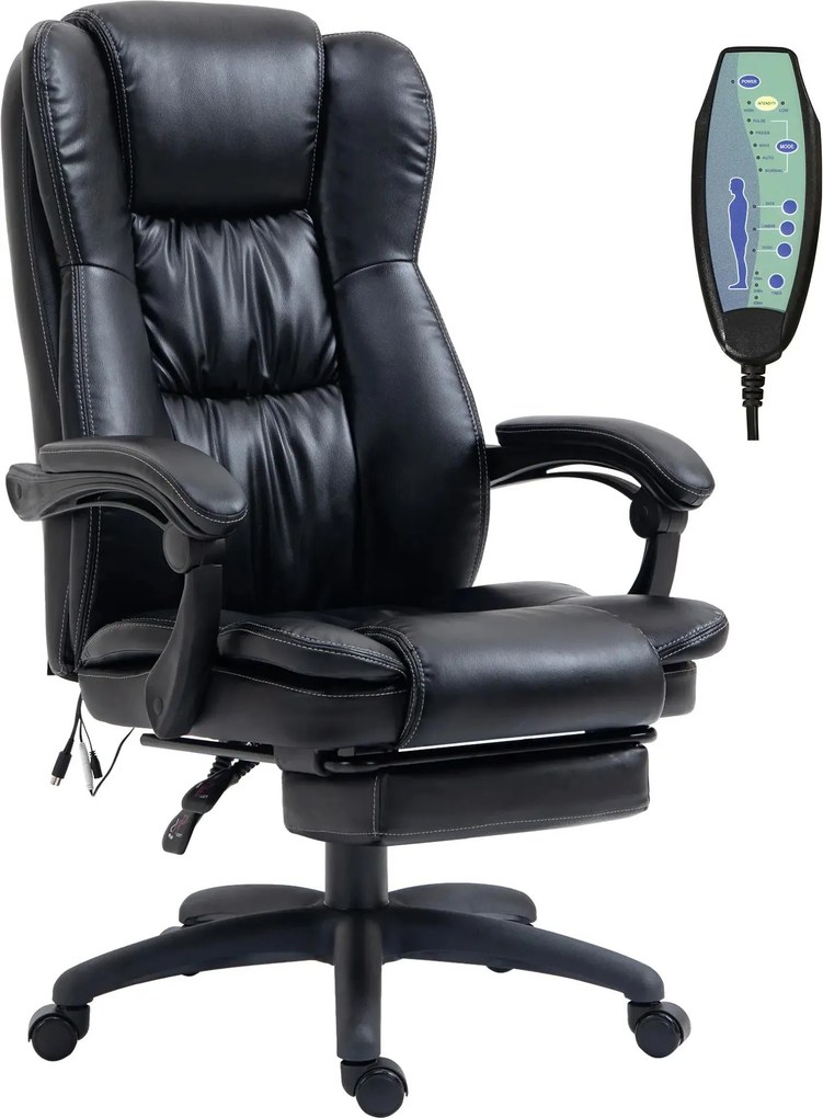Cadeira de Escritório e Giratória Cadeira de Escritório com Altura Ajustável 6 Pontos de Massagem Controle Remoto e Apoio para os Pés Retrátil 68,5x68