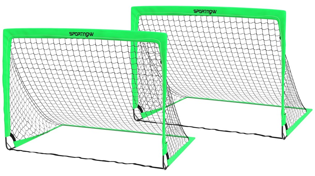 SPORTNOW 2 Balizas Futebol Dobráveis Crianças Luz LED Postes Fibra Vidro 120x90x90 cm Verde