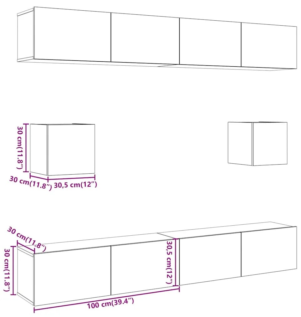 Conjunto de armário TV de parede 6 pcs madeira madeira velha