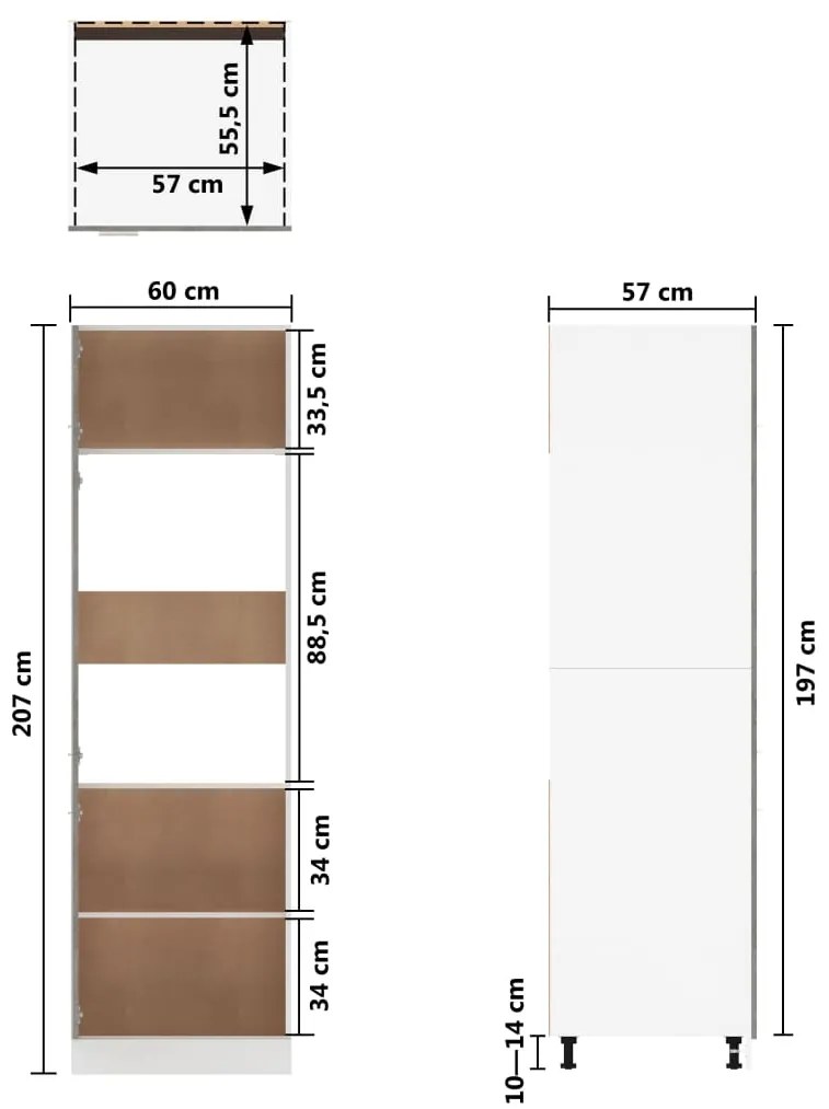 Armário para frigorífico 60x57x207 cm contraplacado cinza