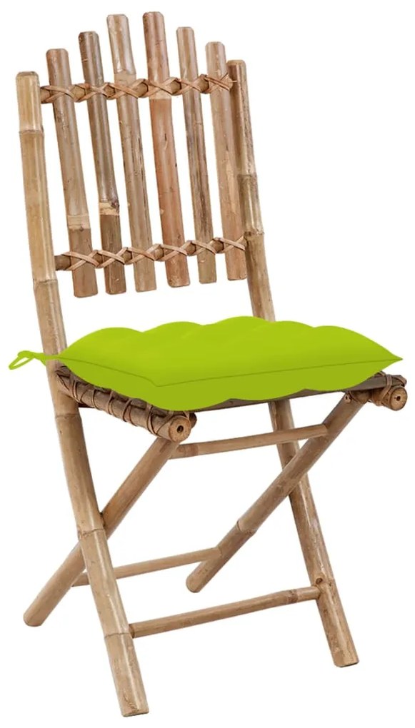 5 pcs conj. de jantar dobrável c/ almofadões p/ exterior bambu