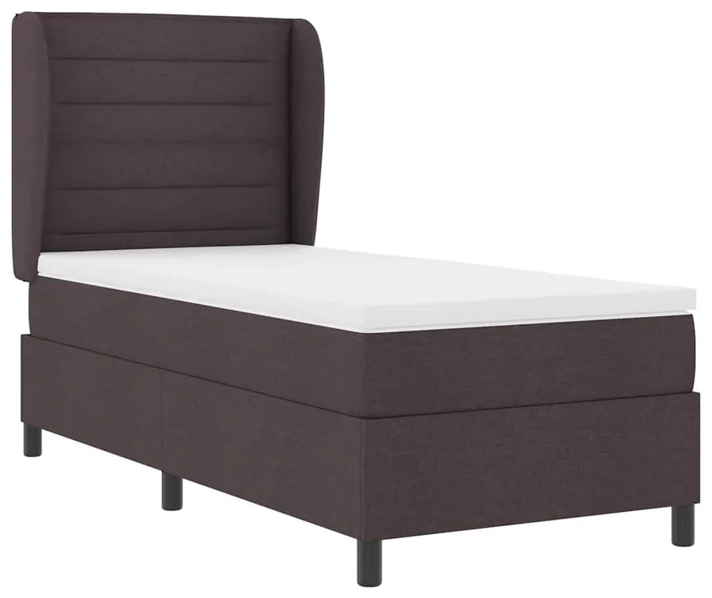 Cama com estrado e colchão castanho escuro 80x200 cm, tecido.