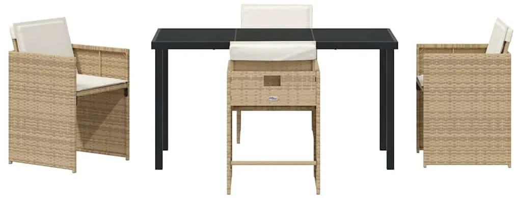 Conjunto de Jantar de Jardim de 5 Peças com Almofadas Bege Rattan PE