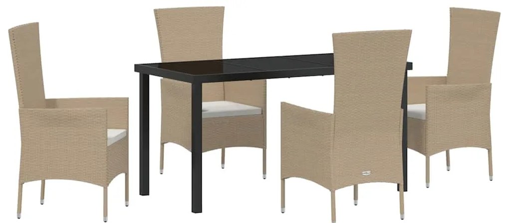 Conjunto de Jantar para Jardim com almofada 5 pcs Bege Preto