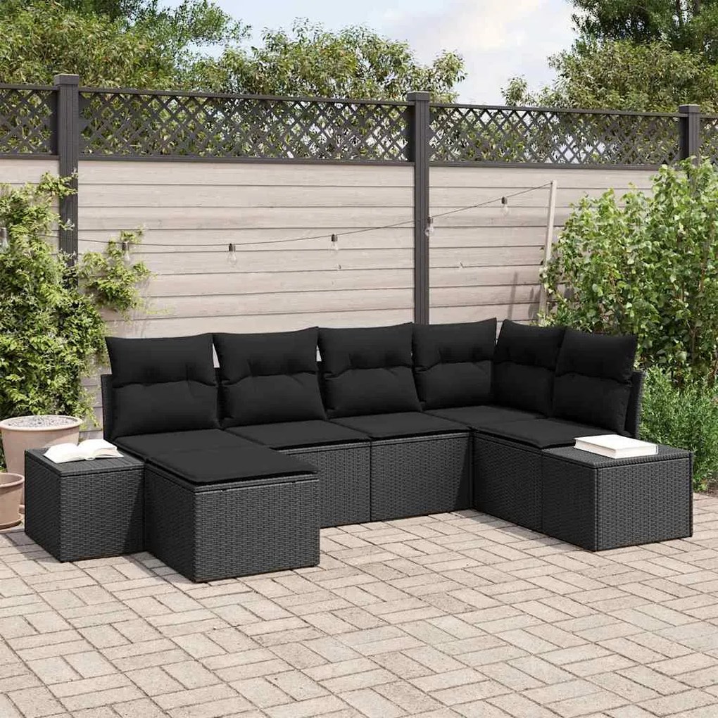 vidaXL Conjunto de Sofá de Jardim com almofada 6 pcs Preto vime PE