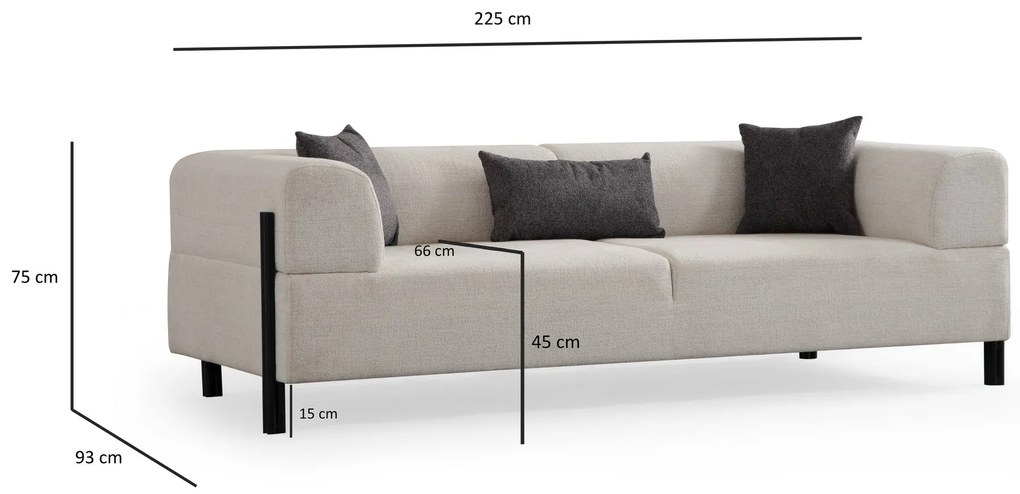 Sofá de 3 Lugares Gio – Branco – 225 cm x 93 cm x 75 cm