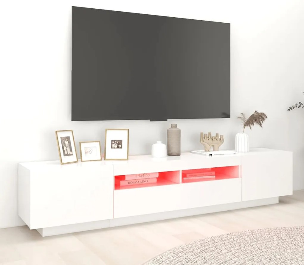 Móvel de TV com luzes LED 200x35x40 cm branco