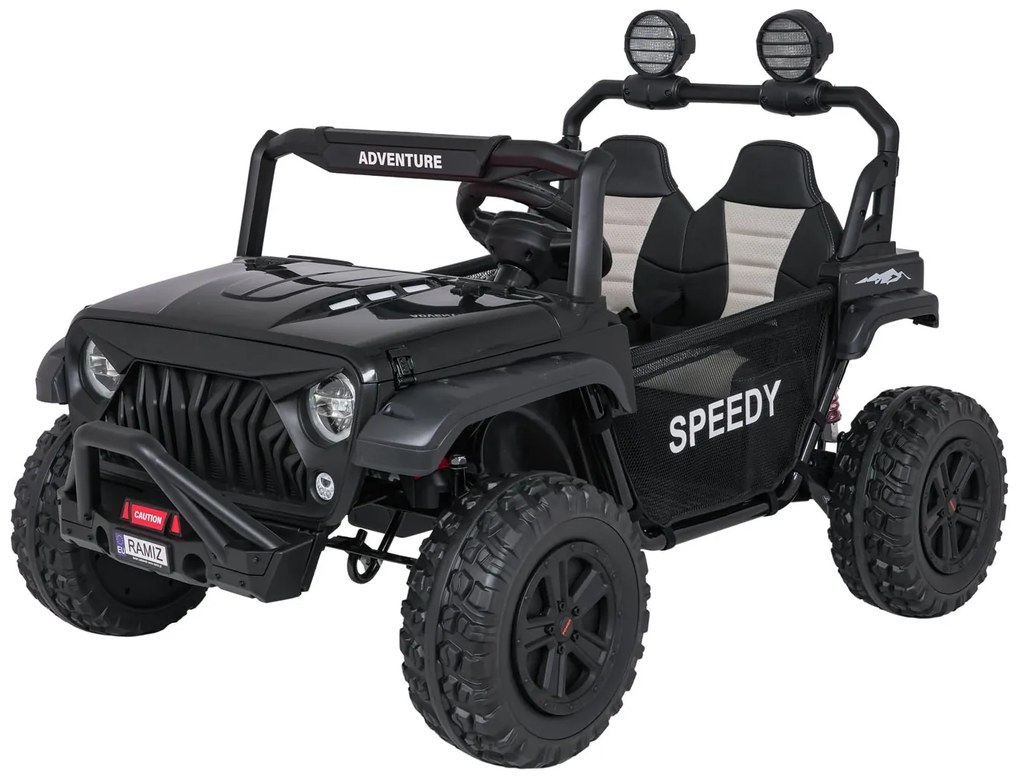 Jipe elétrico para Crianças 2 Lugares 24V 4x4 PASSION 4x4 Off-Road Rodas Espuma EVA, Assento couro ecológico Preto