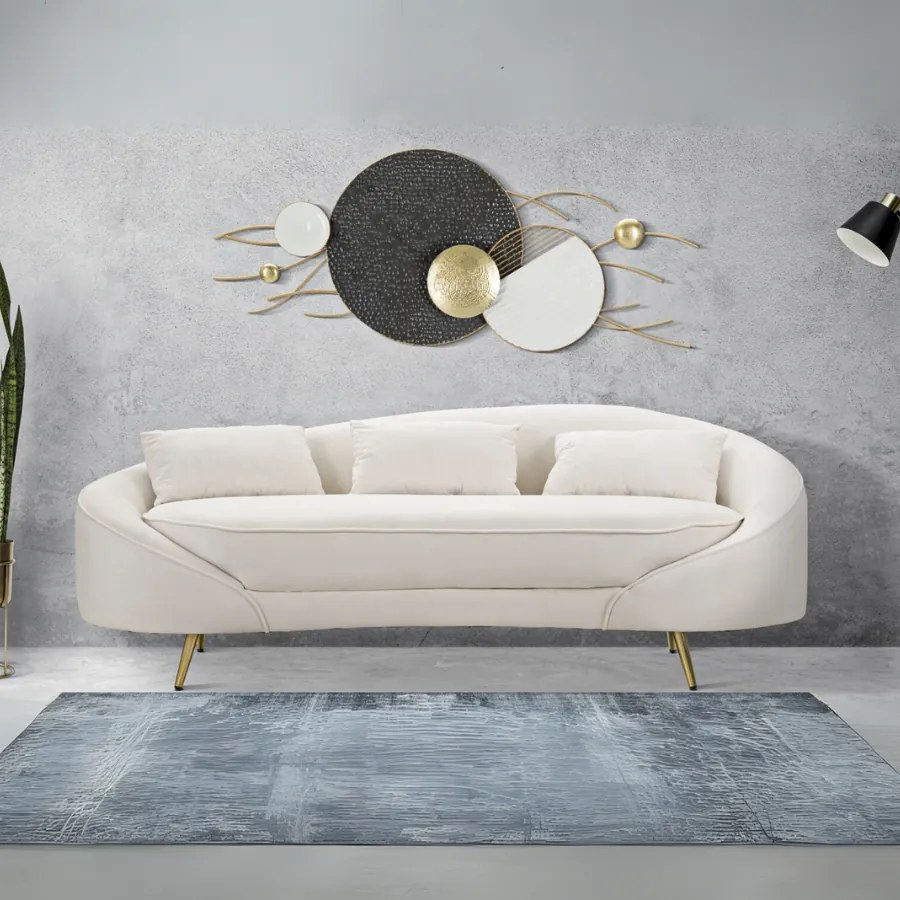 SOFÁ DE 3 LUGARES COM ALMOFADAS 185X84X68 CM CREME E DOURADO