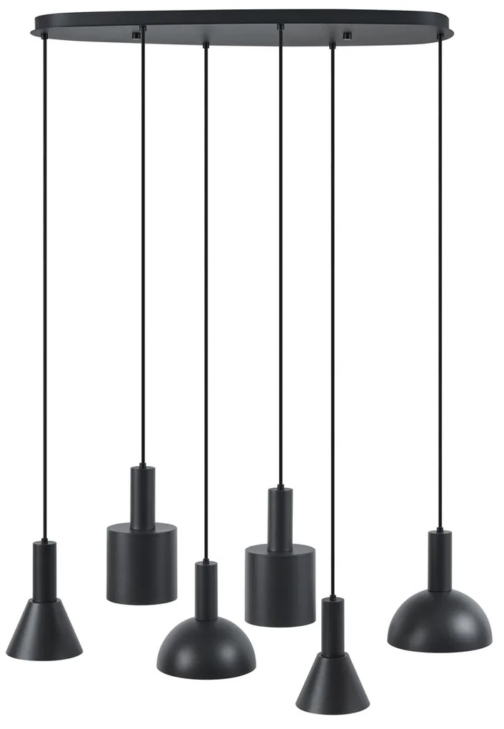 Candeeiro suspenso moderno preto com 6 luzes - Biles Moderno
