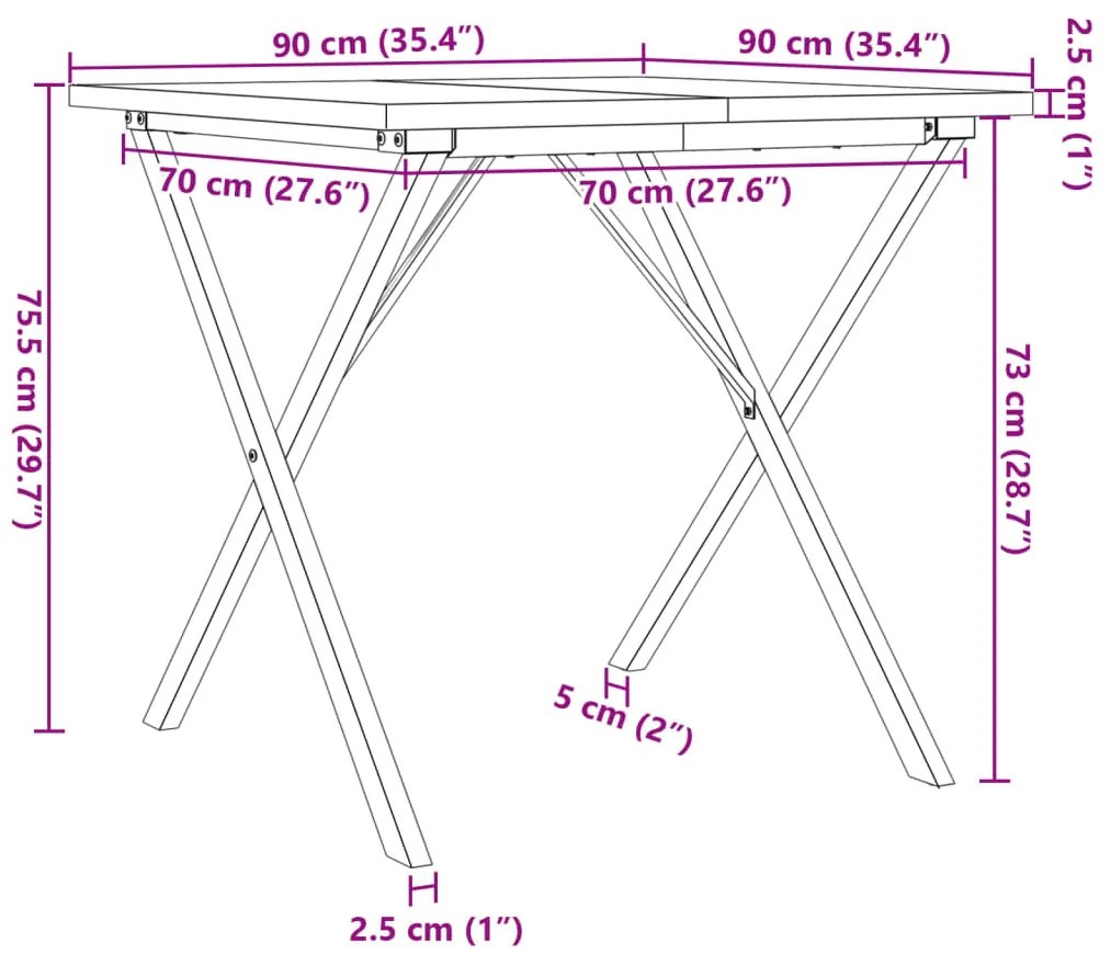 Mesa de jantar estrutura em X 90x90x75,5 cm pinho/aço