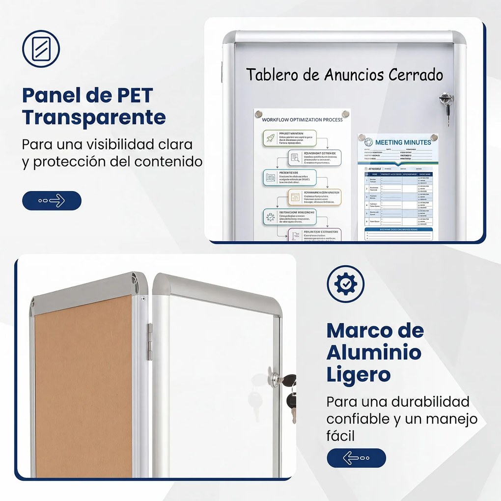 Quadro de Avisos com Porta Transparente, 96 x 71 x 3,2 cm, Quadro Branco Magnético com Fecho à Chave, Preto+Branco