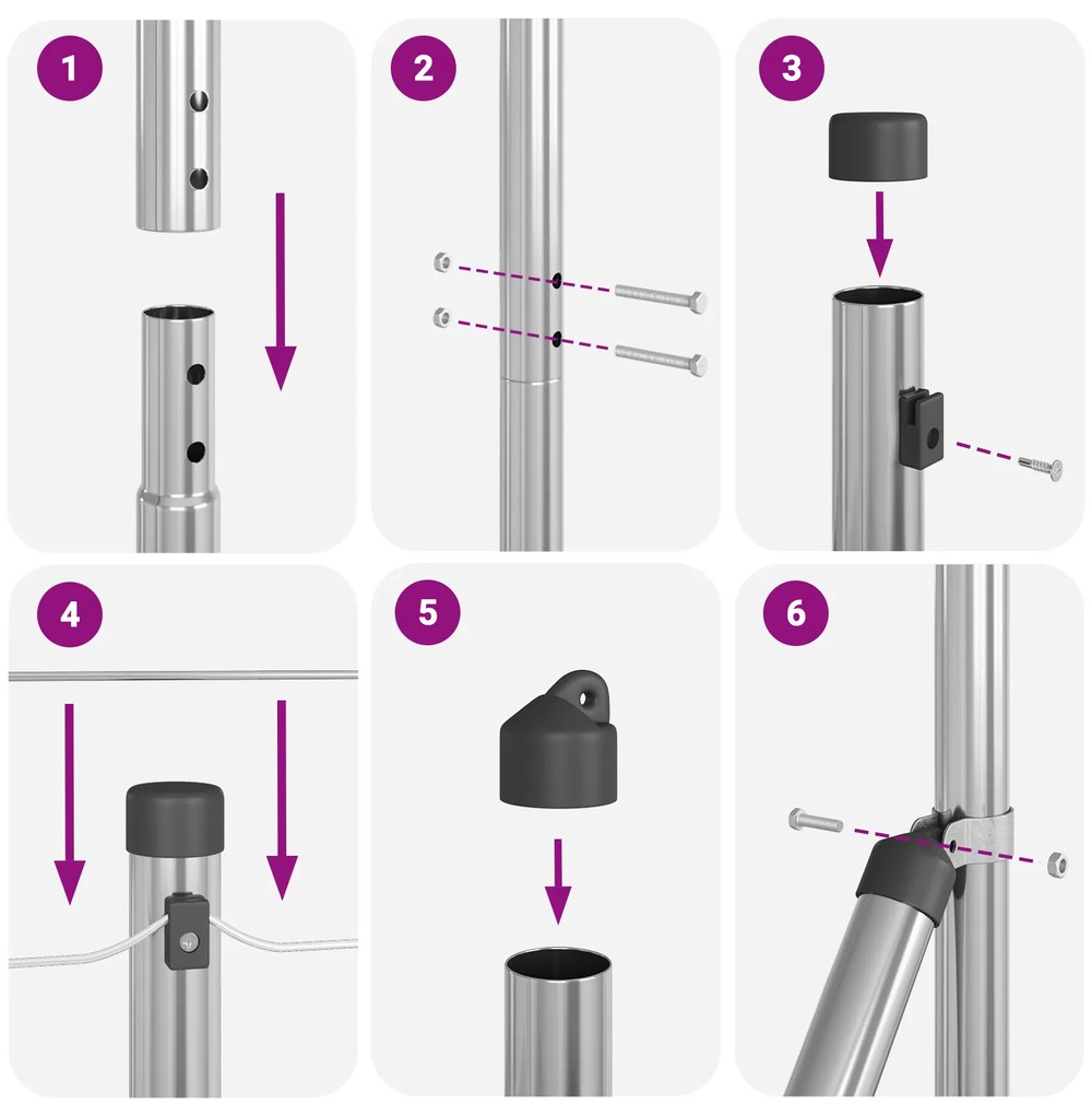 Posts de Cerca vidaXL com Ponta 52 pcs Ø32 mm 170 cm Aço Galvanizado