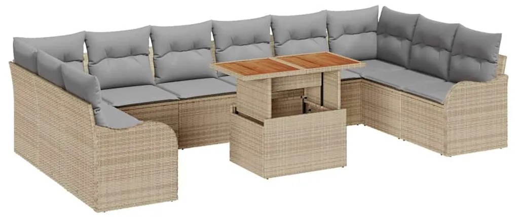 Conjunto de Sofá de Jardim com 11 Peças em Rattan e Almofadas na cor B