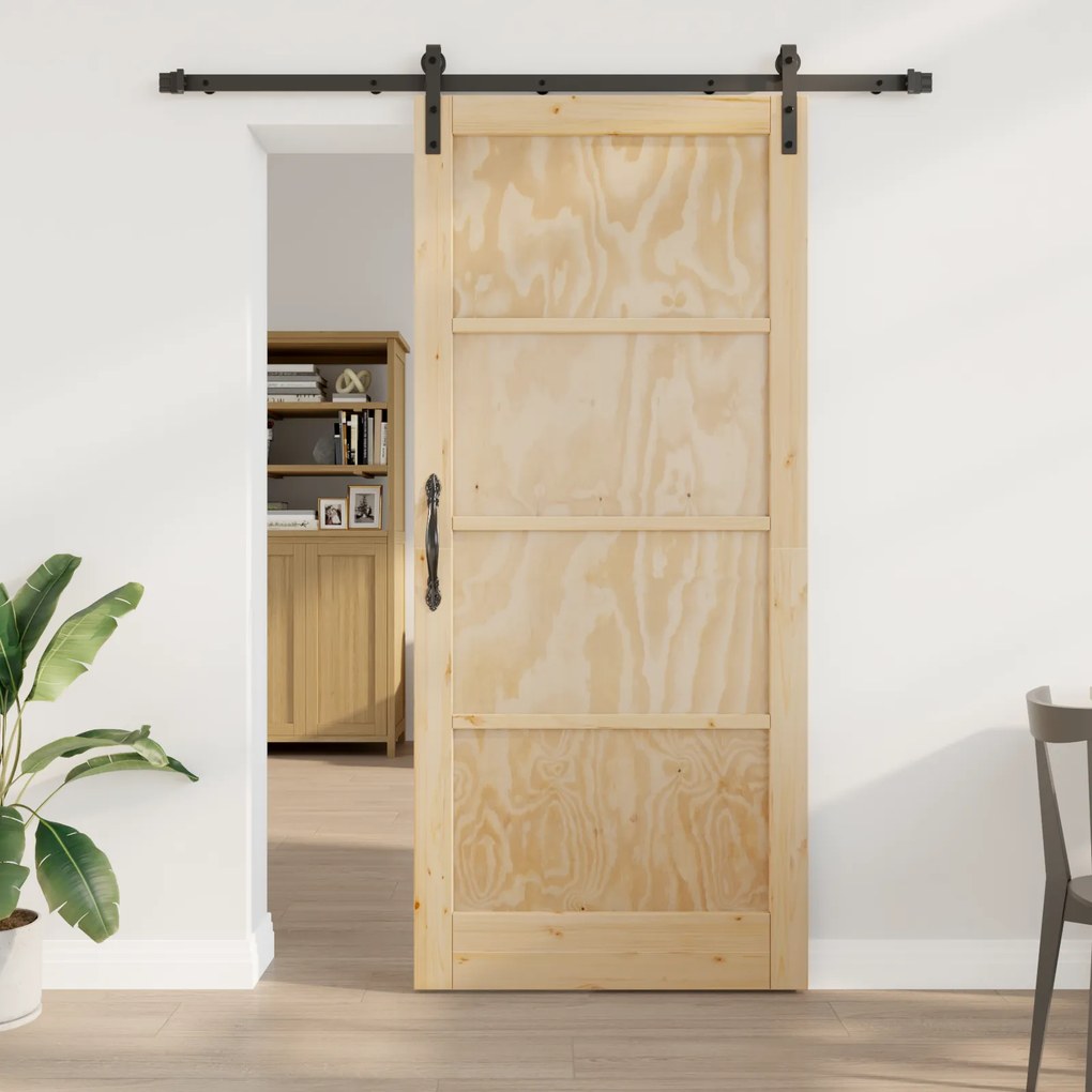 Porta Deslizante vidaXL com Conjunto de Ferragens 93x211 cm Madeira Maciça de Pinho