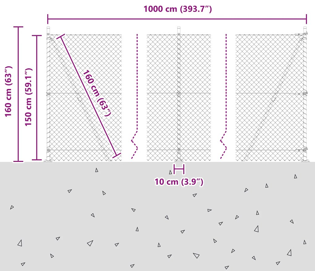 Cerca de Cadeia com 7 Postes Flangeados 1,5x10 m Aço Galvanizado