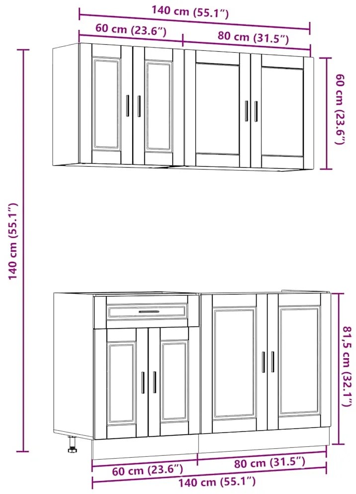 4 peças armário de cozinha conjunto Kalmar branco