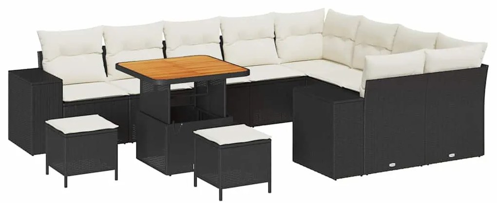 Conjunto de Sofá de Jardim vidaXL de 12 Peças com Almofadas Preto Vime