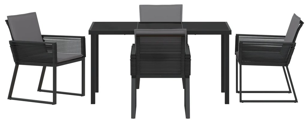 Conjunto de Jantar de Jardim 5 Peças com Almofadas Preto Rattan PE