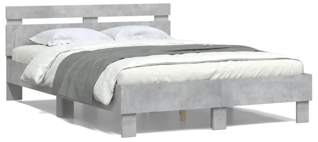 Estrutura cama cabeceira e luzes LED 120x200cm cinzento cimento