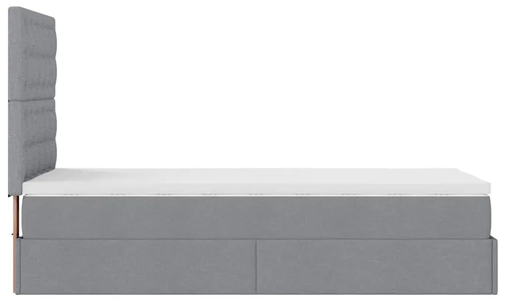 Cama Otomana com colchão & LEDs 90x200 cm tecido cinzento claro