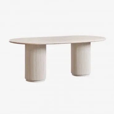 Mesa De Jantar Oval 200x100 Cm Em Pedra Natural E Madeira De Manga Giselda Travertino - Sklum