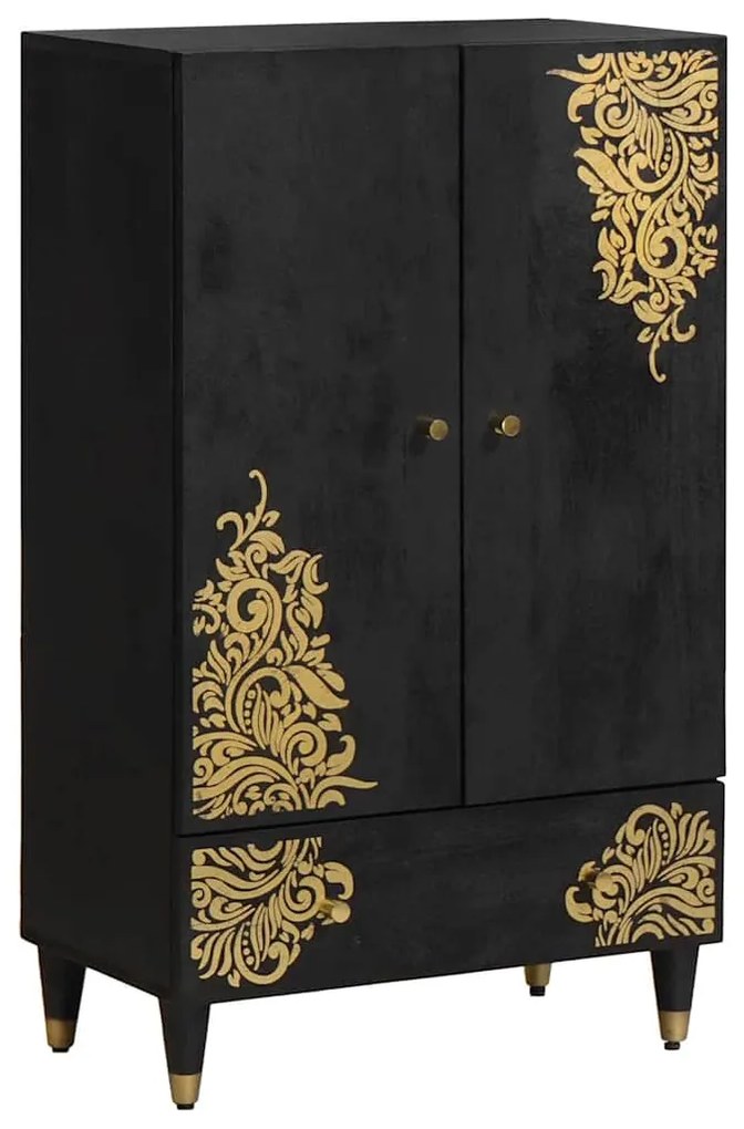 vidaXL Buffê com gaveta Preto 60 x 33 x 100 cm Madeira de manga maciça