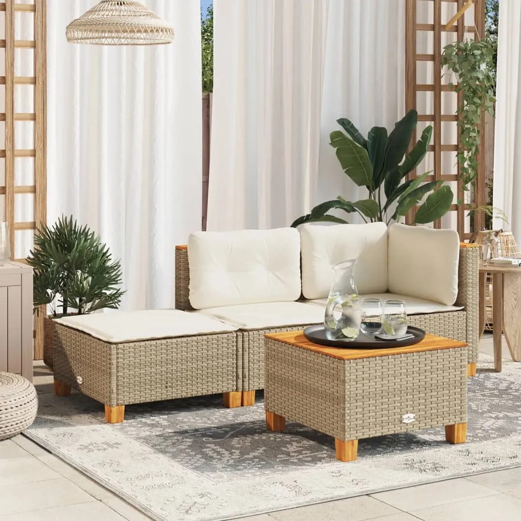 Banco de jardim com almofada 63,5x56x32 cm vime PE bege