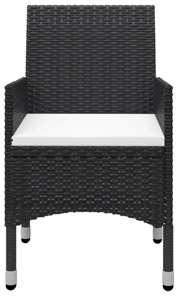 3 pcs conjunto de jantar para jardim com almofadões preto