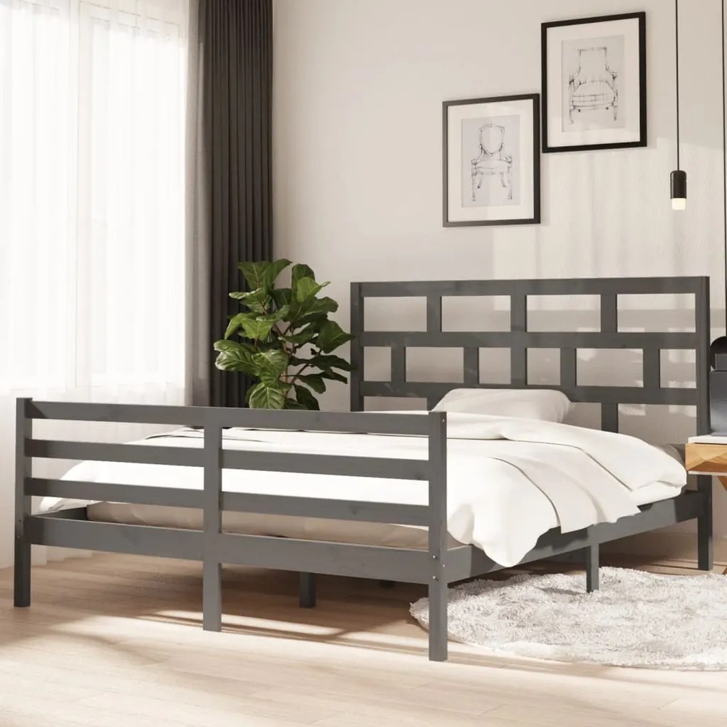 Estrutura de cama 160x200 cm madeira de pinho maciça cinzento