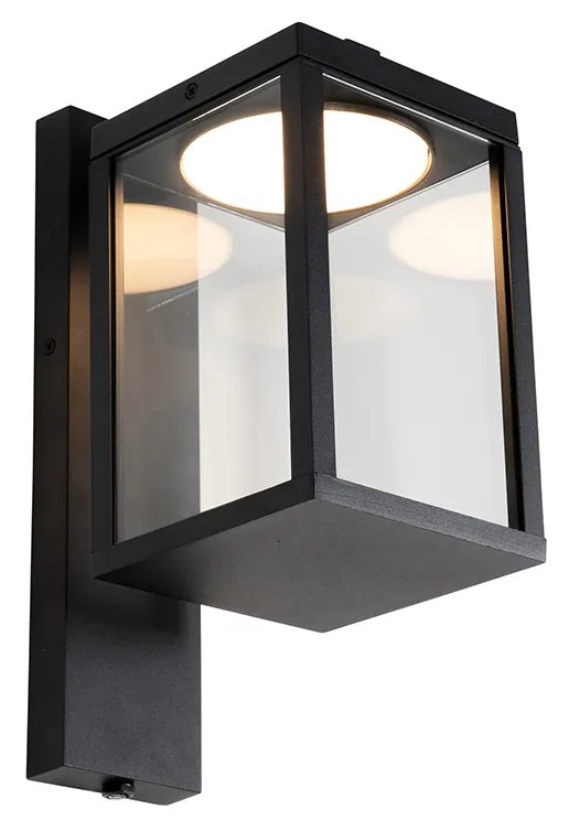 Candeeiro de parede exterior preto com LED e sensor crepuscular - Ferdinand Moderno