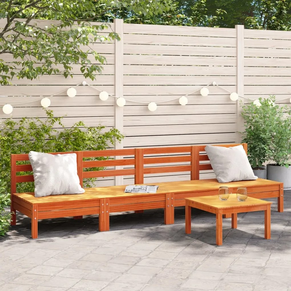 vidaXL Sofás s/ apoios braços p/ jardim 4pcs pinho maciço castanho-mel
