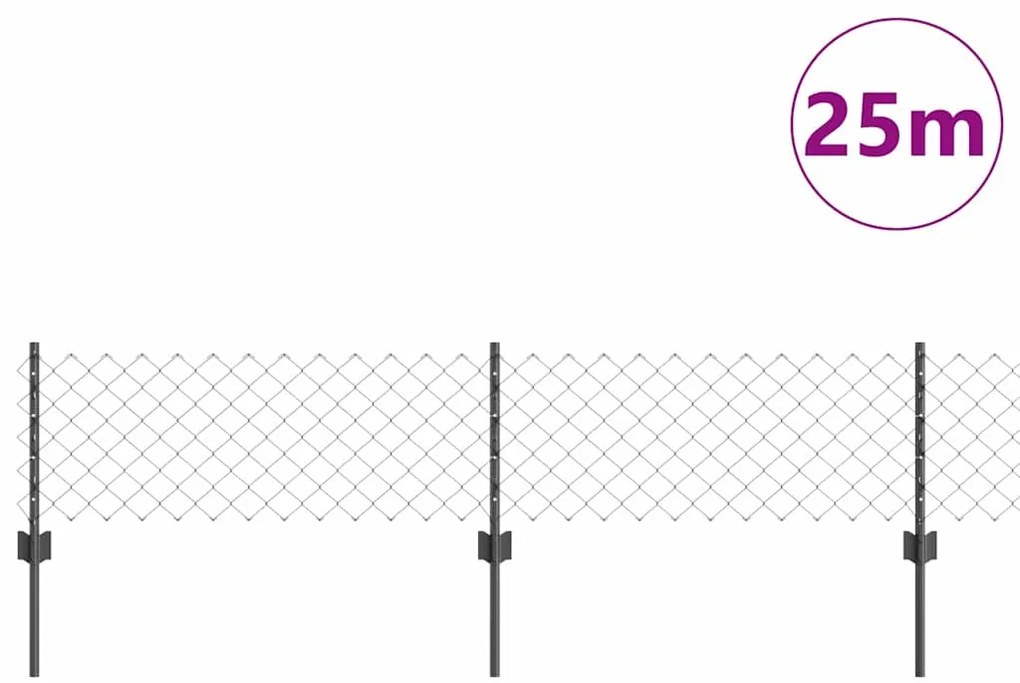 Cerca de Cadeia com 22 Pilares Cinza 0.4x25 m Aço