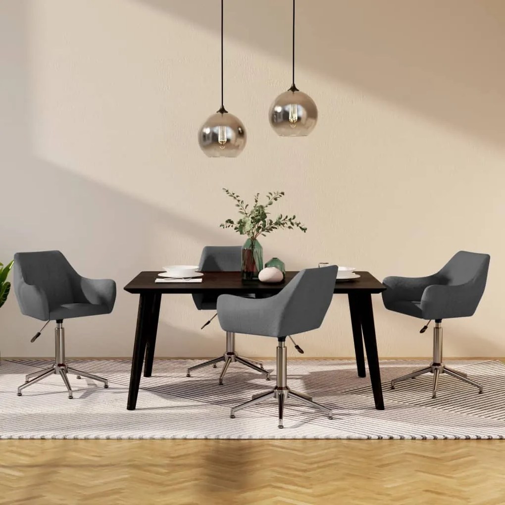 vidaXL Cadeiras de jantar giratórias 4 pcs tecido cinzento-escuro