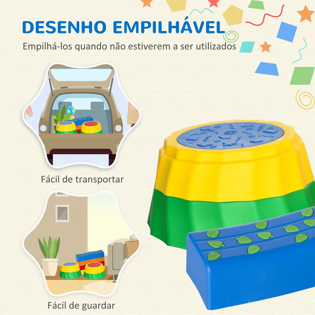 Outsunny Conjunto de 8 Traves de Equilíbrio para Crianças de 3-6 Anos Degraus de Equilíbrio com Almofadas Antiderrapantes para Interior e Exterior Carga Máxima 50kg 45,5x11,5x8cm Multicor
