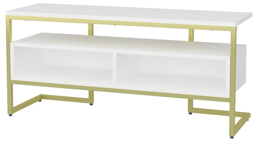 Suporte de TV Merrion – Branco e Dourado – 110 cm x 35 cm x 49,9 cm