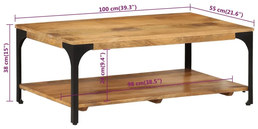 Mesa de centro 2 prateleiras 100x55x38cm mangueira maciça e aço