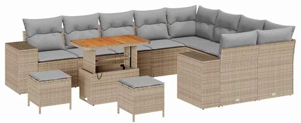 Conjunto de Sofá de Jardim de 12 Peças com Almofadas Rattan Bege