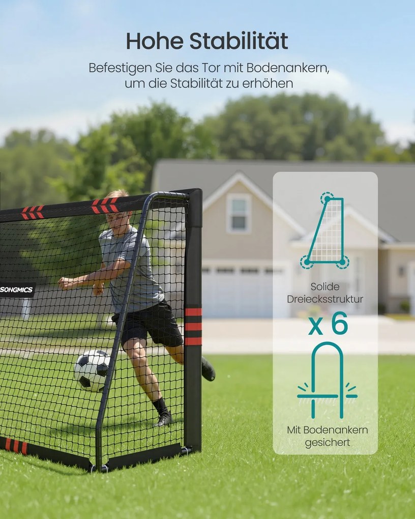 Baliza de futebol em tubo de aço com rede em PE para exterior, 85 × 240 × 160 cm, preta