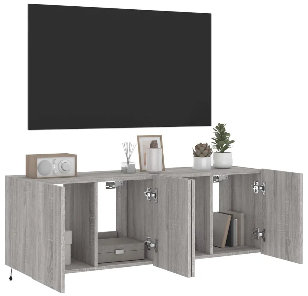 Móveis de parede para TV com luzes LED 2 pcs cinzento sonoma