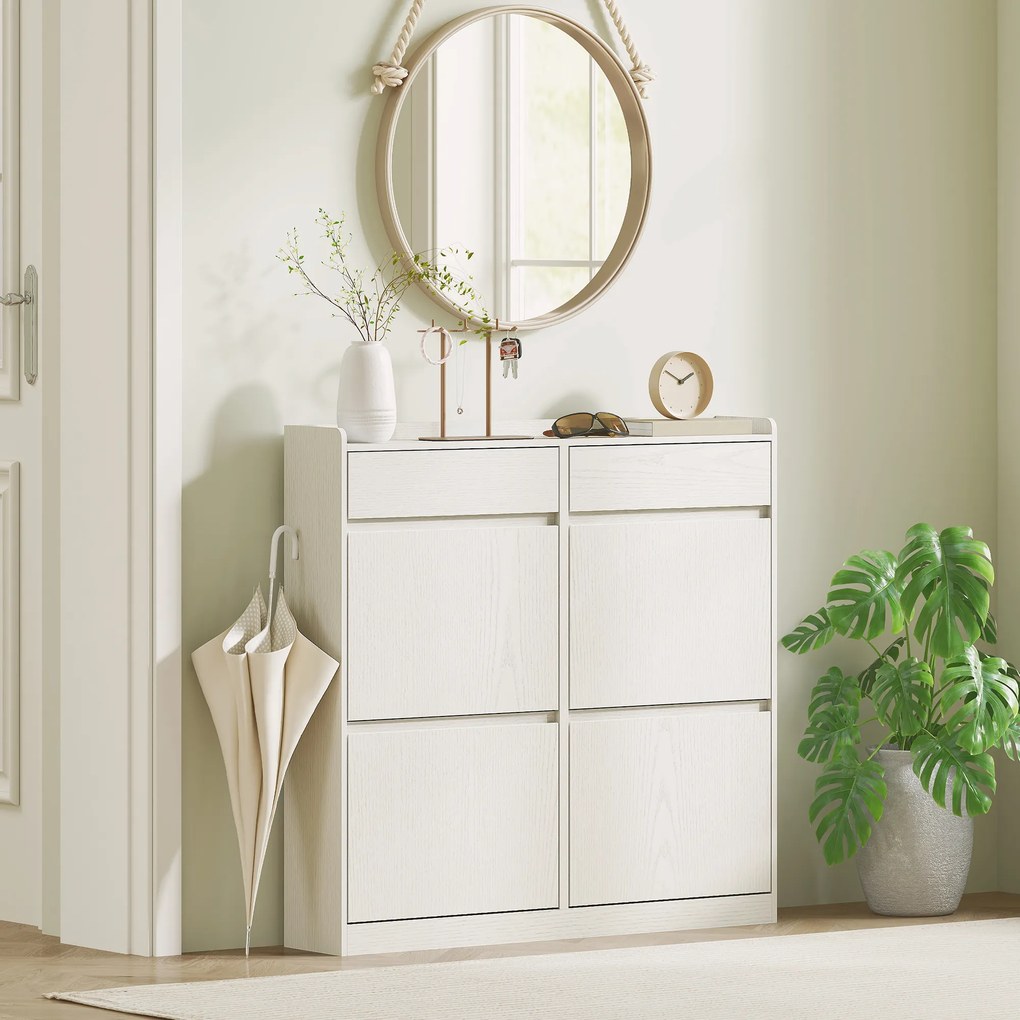 Sapateira com capacidade para 8 pares 98 x 19,2 x 95,3 cm, com 2 gavetas deslizantes e 4 gavetas basculantes, branco