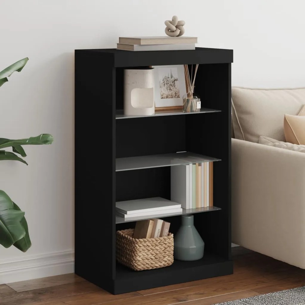 Aparador com luzes LED 60,5x37x100 cm preto