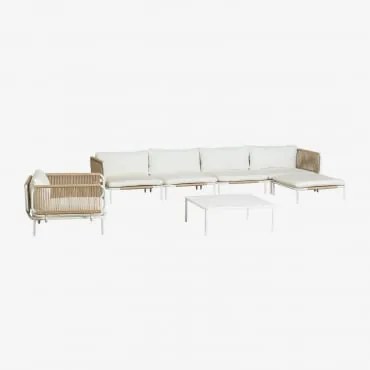 Sofá De Jardim Modular De 4 Peças Com 2 Poltronas De Canto, Pufe, Poltrona E Mesa De Centro Roubly Beige De Amêndoa - Sklum