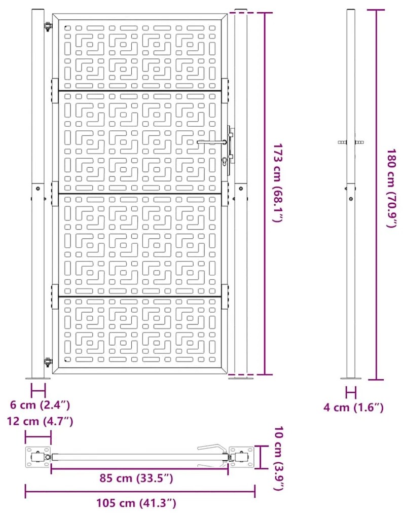 Portão de jardim 105x180 cm design cruzado de aço preto